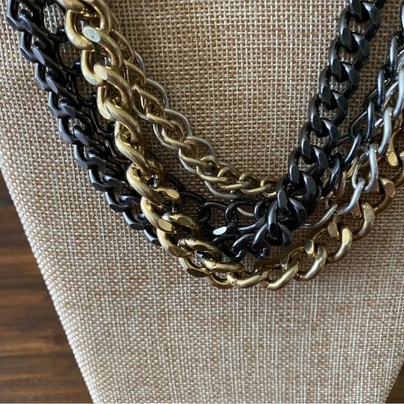 Betsey Johnson Layered Tri Tone Mixed Metal Chain Necklace Gold Silver Gunmetal - Picture 2 of 8